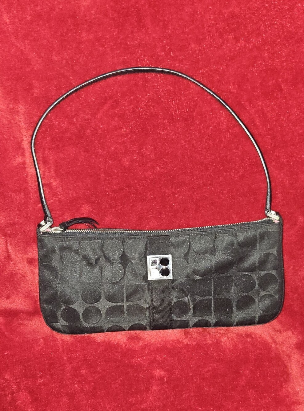 Vintage Kate Spade Noel Black Baguette Mini Shoulder Bag w/Silver Logo